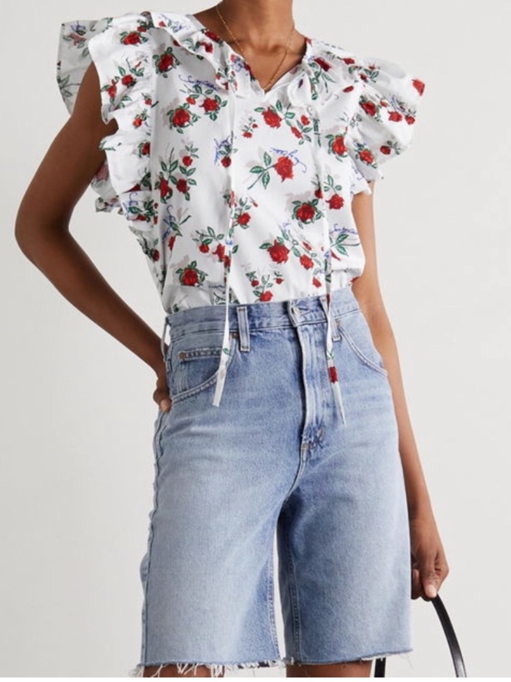 See By Chloe White Dita Floral Ruffle Tie-Neck Blouse